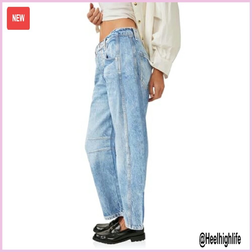 Women's Baggy Boyfriend Jeans Vintage Wide Leg Mid Rise Barrel Denim Ankle Pants - Picture 5 of 8